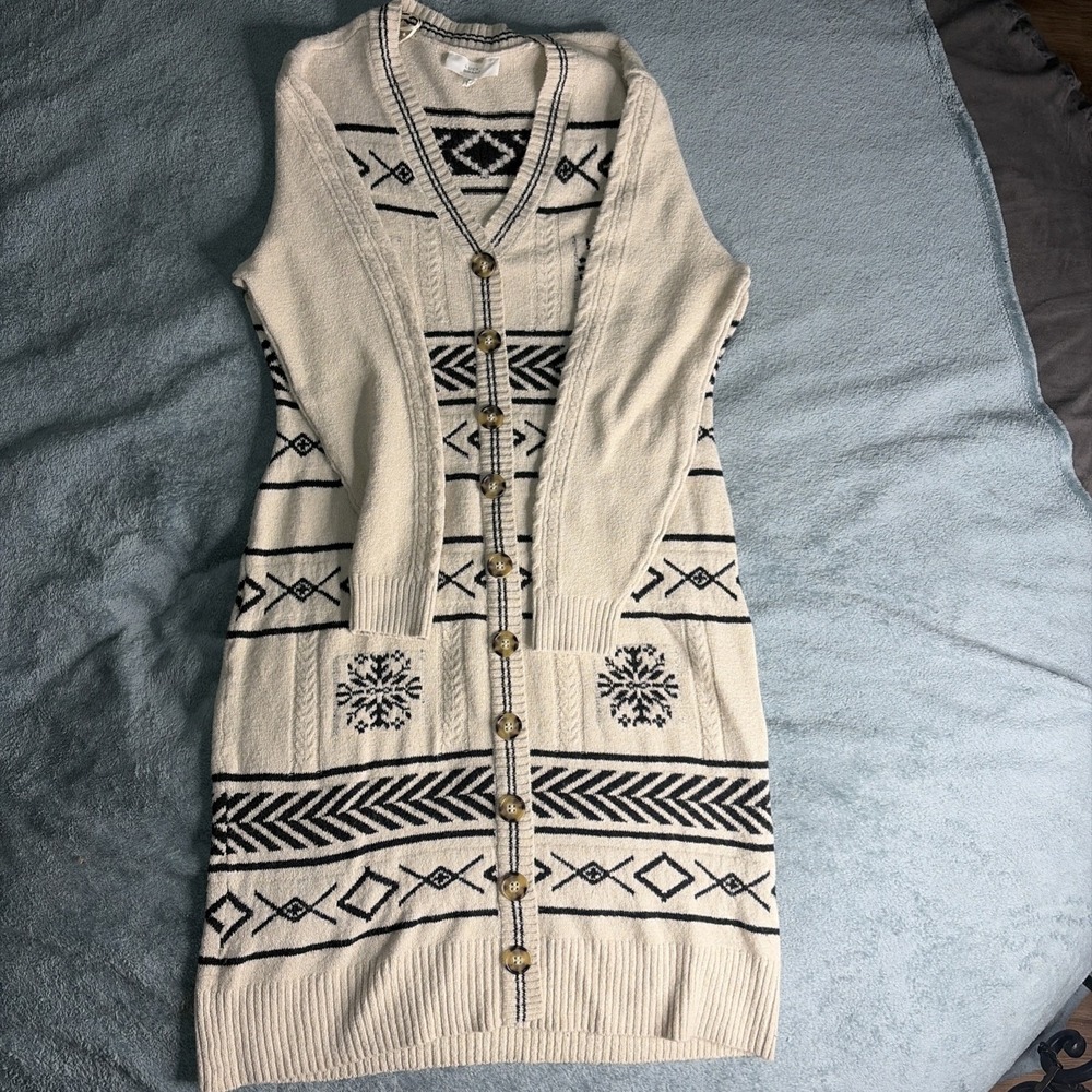 Lucky Brand Geometric Jacquard Sweater Dress Women's Size XL Cream
